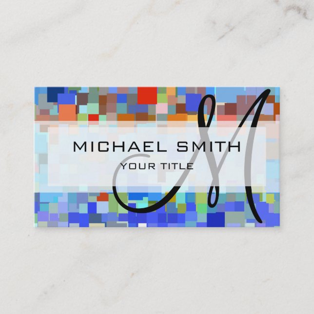 Colorful Mosaic Custom Monogram Business Card (Front)