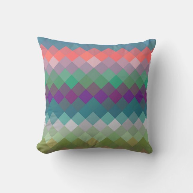 Colorful Mosaic Diamond Geometric Pattern #2 Throw Pillow (Front)