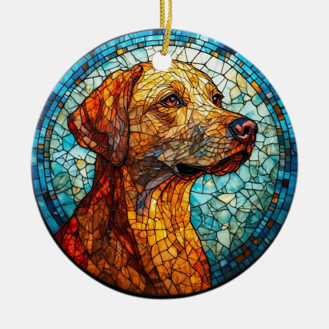 Colorful Mosaic Dog Ceramic Ornament (Front)