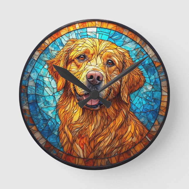 Colorful Mosaic Dog Round Clock (Front)