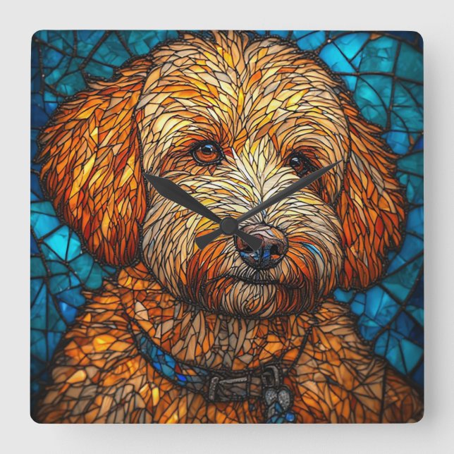 Colorful Mosaic Dog Square Wall Clock (Front)