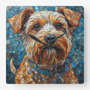 Colorful Mosaic Dog Square Wall Clock