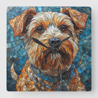 Colorful Mosaic Dog Square Wall Clock