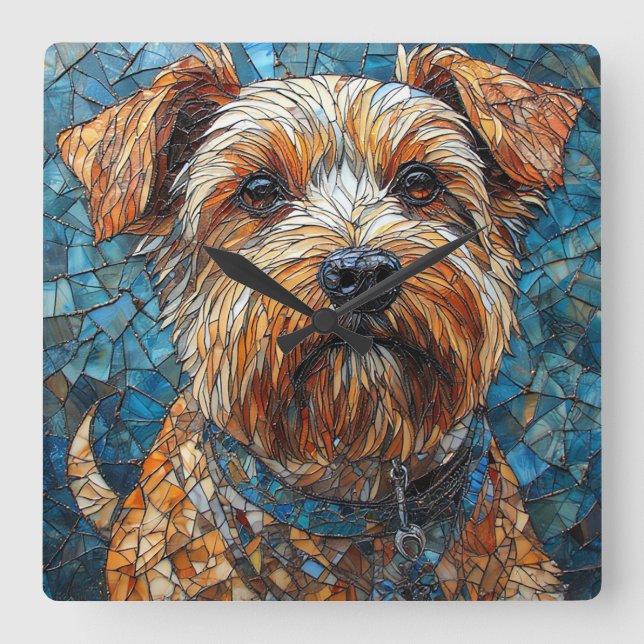 Colorful Mosaic Dog Square Wall Clock (Front)