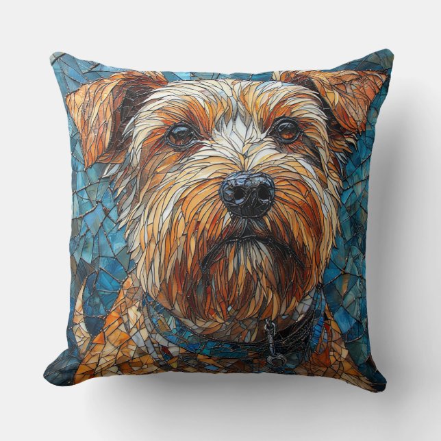 Colorful Mosaic Dog Throw Pillow (Front)
