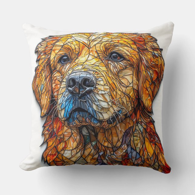 Colorful Mosaic Dog Throw Pillow (Front)