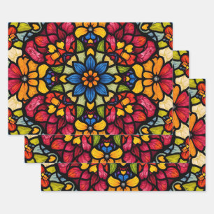 Colorful Mosaic Flower Pattern Abstract Wrapping Paper Sheets
