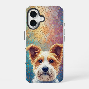 🐶 Colorful Mosaic Fluffy Dog ✨ White Cute Pet iPhone 16 Case