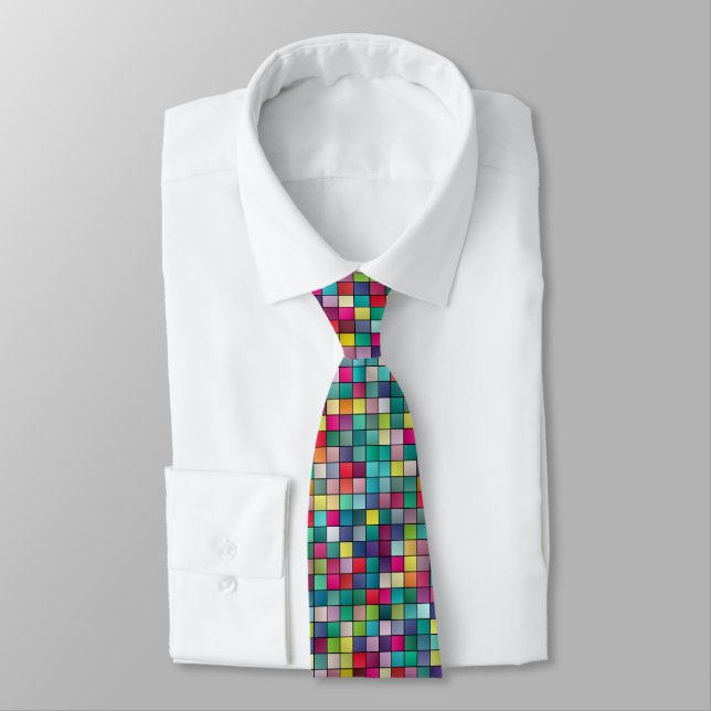 Colorful mosaic, geometric squares neck tie (Tied)