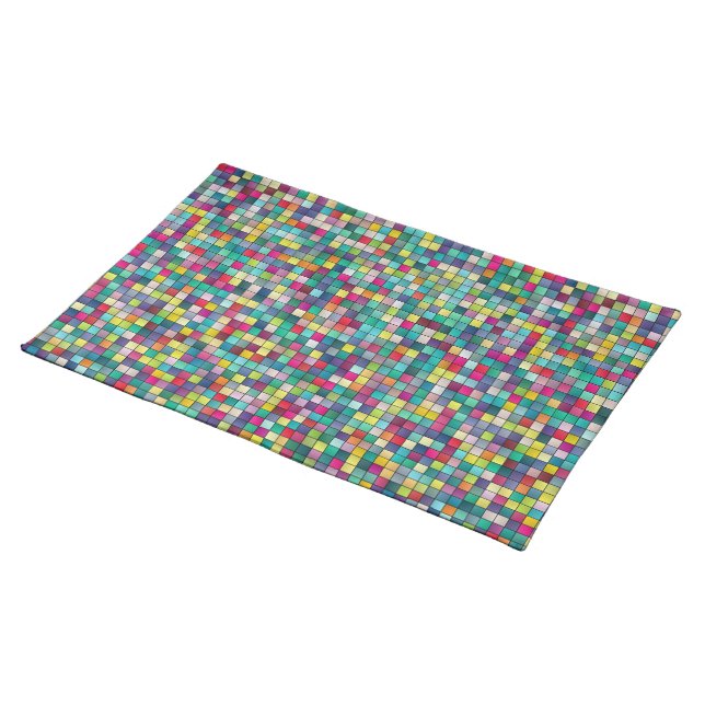 Colorful mosaic, geometric squares pattern cloth placemat (On Table)