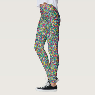 Colorful mosaic, geometric squares pattern leggings