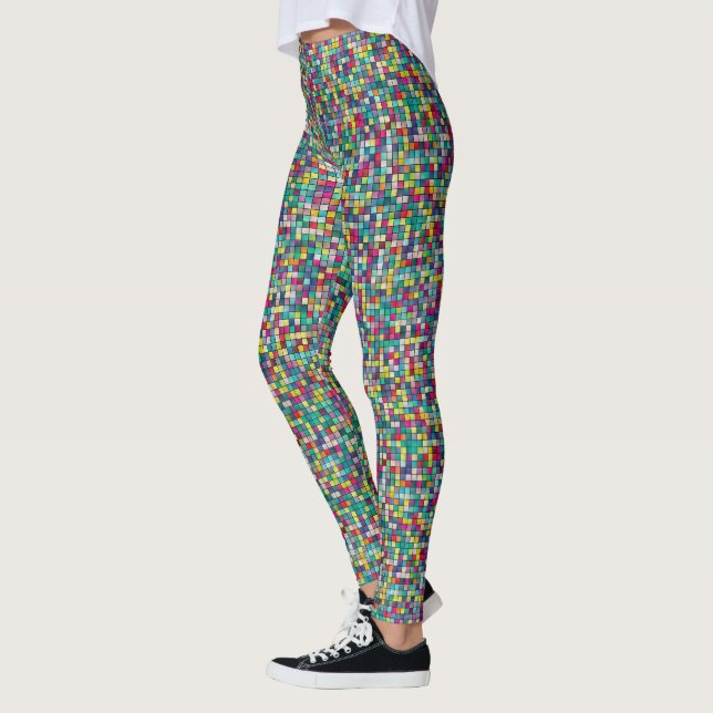 Colorful mosaic, geometric squares pattern leggings (Left)