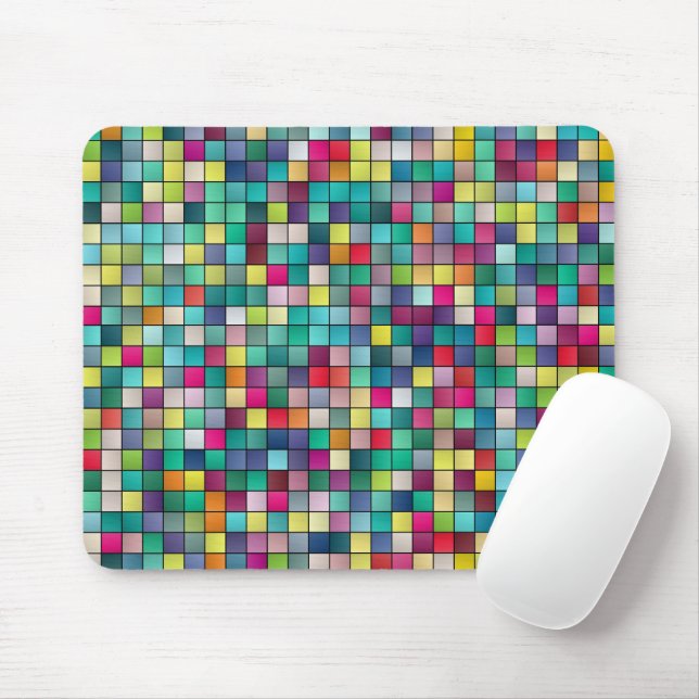Colorful mosaic geometric squares pattern mouse pad (With Mouse)