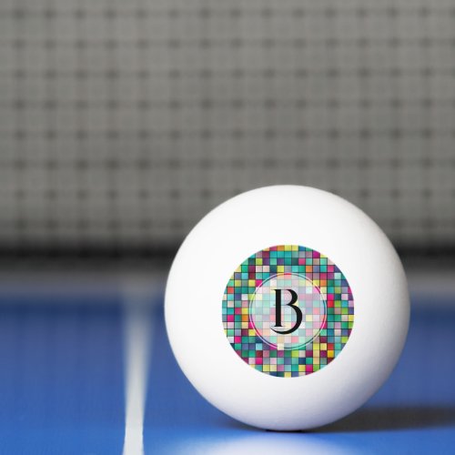 Colorful mosaic geometric squares pattern ping pong ball