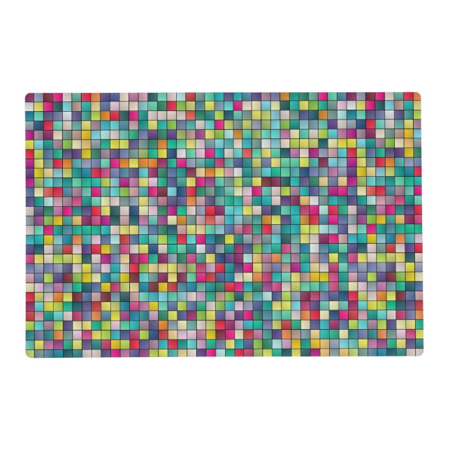 Colorful mosaic, geometric squares pattern placemat (Front)