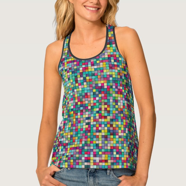 Colorful mosaic geometric squares pattern tank top (Front)