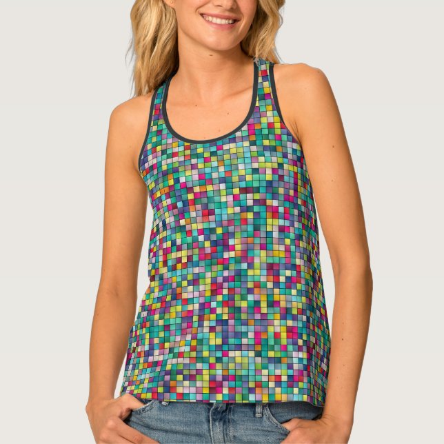 Colorful mosaic, geometric squares pattern tank top (Front)