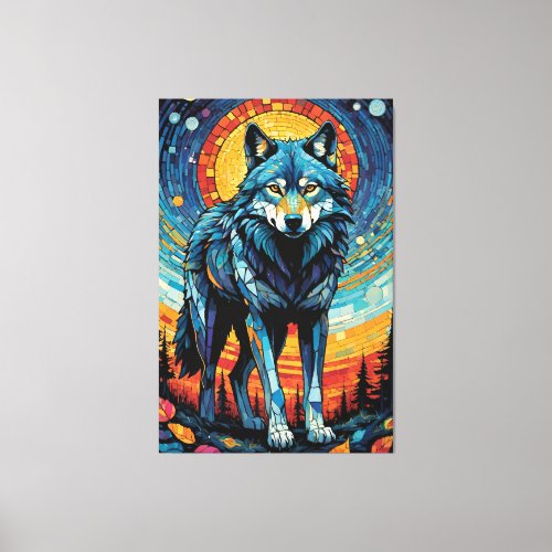 Colorful Mosaic Illustration of Majestic Wolf Canvas Print