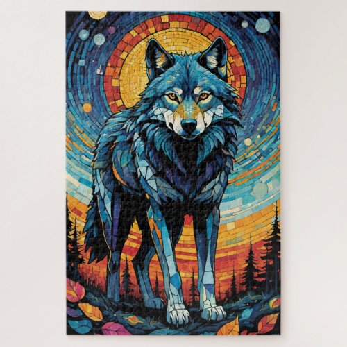 Colorful Mosaic Illustration of Majestic Wolf Jigsaw Puzzle