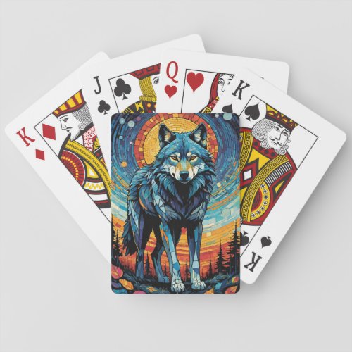 Colorful Mosaic Illustration of Majestic Wolf Playing Cards