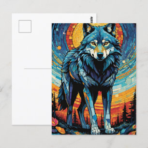 Colorful Mosaic Illustration of Majestic Wolf Postcard