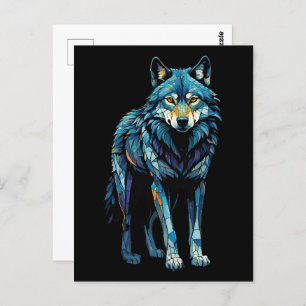 Colorful Mosaic Illustration of Majestic Wolf Postcard