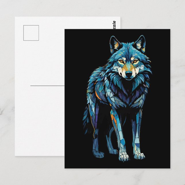 Colorful Mosaic Illustration of Majestic Wolf Postcard (Front/Back)