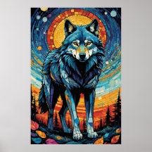 Colorful Mosaic Illustration of Majestic Wolf