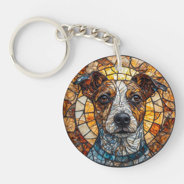 Colorful Mosaic Jack Russell Terrier Dog Keychain (Front)