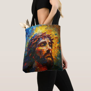 Colorful Mosaic Jesus Tote Bag
