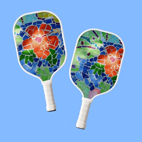 Colorful Mosaic Koi Fish Red Flower Pickleball Paddle