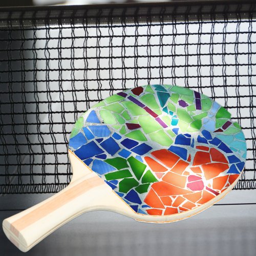 Colorful Mosaic Koi Fish Red Flower Ping Pong Paddle