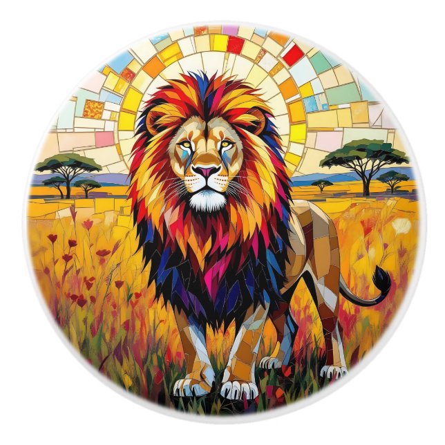 Colorful Mosaic Lion Ceramic Knob (Front)