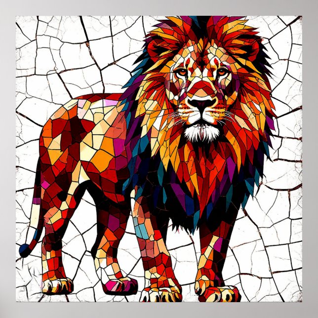 Colorful Mosaic Lion Sculpture Poster (Front)