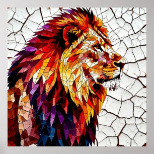 Colorful Mosaic Lion Sculpture Poster