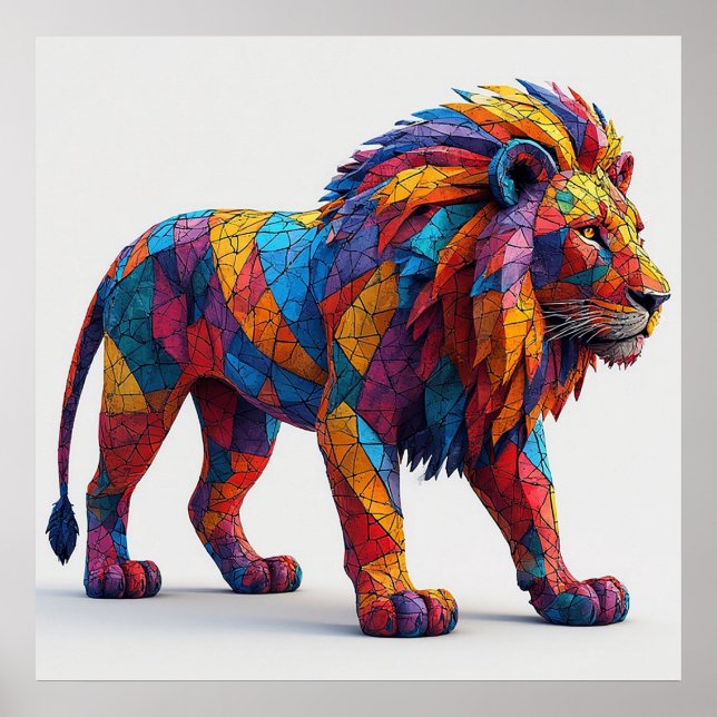 Colorful Mosaic Lion Sculpture Poster (Front)