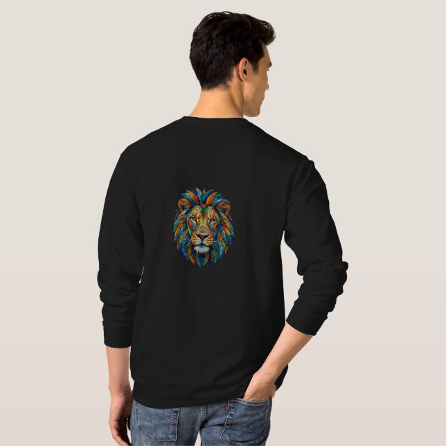 Colorful Mosaic Lion T-Shirt – King of Strength (Back Full)