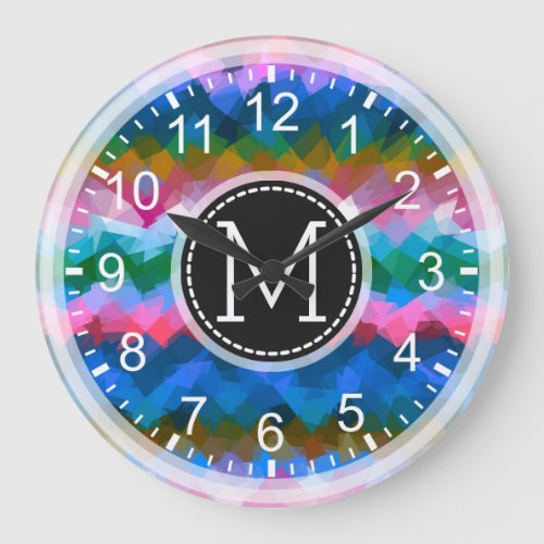 Colorful Mosaic Modern Monogram 8 Large Clock