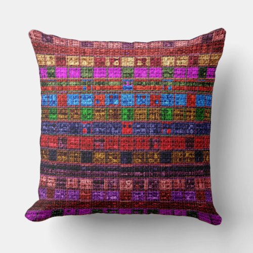 Colorful Mosaic Pattern Burlap Look 10 Throw Pillow