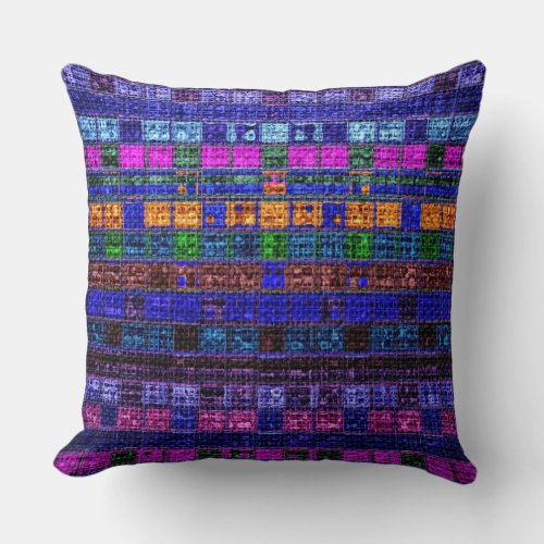 Colorful Mosaic Pattern Burlap Look 11 Throw Pillow