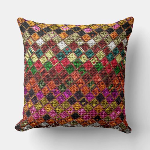 Colorful Mosaic Pattern Burlap Look 12 Throw Pillow