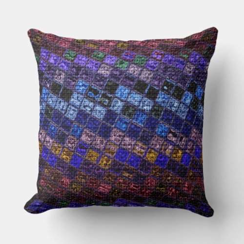 Colorful Mosaic Pattern Burlap Look 17 Throw Pillow