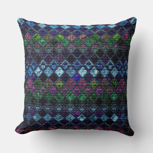 Colorful Mosaic Pattern Burlap Look 20 Throw Pillow