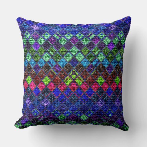 Colorful Mosaic Pattern Burlap Look 2 Throw Pillow