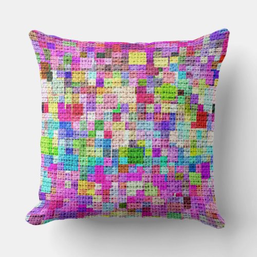 Colorful Mosaic Pattern Burlap Look 33 Throw Pillow