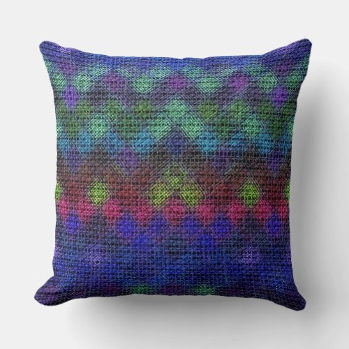 Colorful Mosaic Pattern Burlap Look 43 Throw Pillow