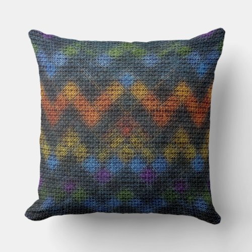 Colorful Mosaic Pattern Burlap Look 46 Throw Pillow