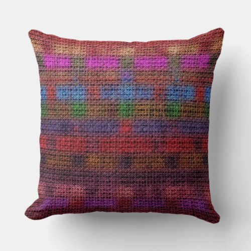 Colorful Mosaic Pattern Burlap Look 47 Throw Pillow