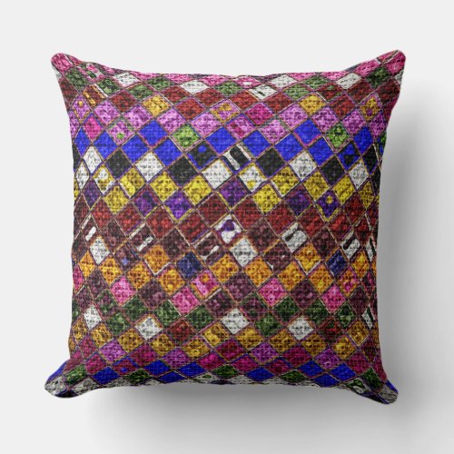 Colorful Mosaic Pattern Burlap Look 7 Throw Pillow