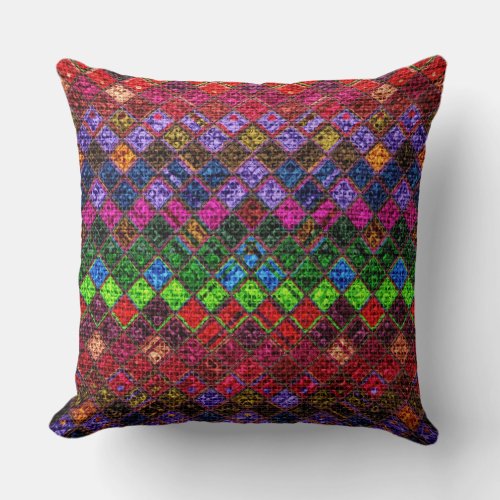 Colorful Mosaic Pattern Burlap Look Throw Pillow